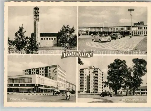 AK / Ansichtskarte Wolfsburg Evangelische Kirche Bahnhof Porschestrasse Hochhaus Altersheim Wolfsburg