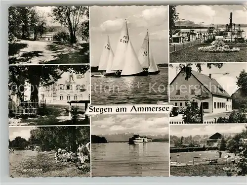 AK / Ansichtskarte Stegen_Ammersee Badestrand Minigolf Gasthaus Fischer am See Stegen Ammersee