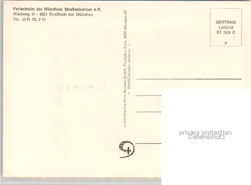 AK / Ansichtskarte Strasslach Dingharting Fliegeraufnahme Ferienheim Muenchner Strassenbahner Strasslach Dingharting