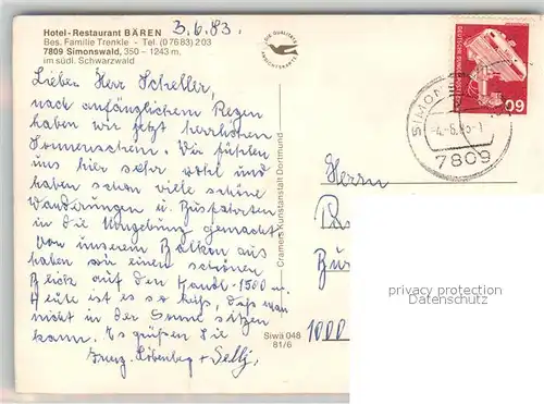 AK / Ansichtskarte Simonswald_Simonswaeldertal Hotel Restaurant Baeren 