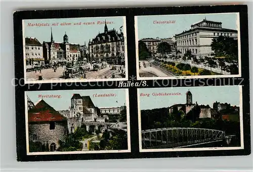 AK / Ansichtskarte Halle_Saale Marktplatz Rathaus Universit?t Burg Giebichenstein Moritzburg  Halle_Saale