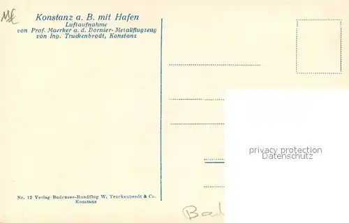 AK / Ansichtskarte Konstanz_Bodensee Fliegeraufnahme Hafen Konstanz_Bodensee