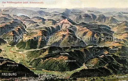 AK / Ansichtskarte Freiburg_Breisgau Panoramakarte Feldberggebiet Freiburg Breisgau