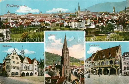 AK / Ansichtskarte Freiburg_Breisgau Muenster Rathaus Kaufhaus Panorama Freiburg Breisgau