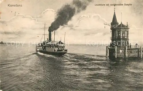 AK / Ansichtskarte Konstanz_Bodensee Leuchtturm ausfahrender Dampfer Konstanz_Bodensee