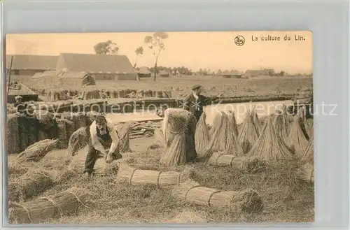 AK / Ansichtskarte Ernte_Landwirtschaft Culture du Lin Rouissage Paille 