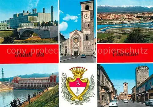 AK / Ansichtskarte Chivasso Centrale thermoelettrica ENEL Il Duomo Panorama Edificio allinizio del Canale Cavour Via Po Chivasso