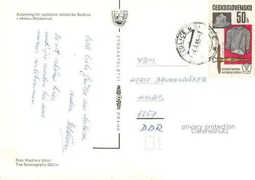 AK / Ansichtskarte Sedlice_Sedlec_Sedletz Autokempink nedaleko mestecka v okresu Strakonice 