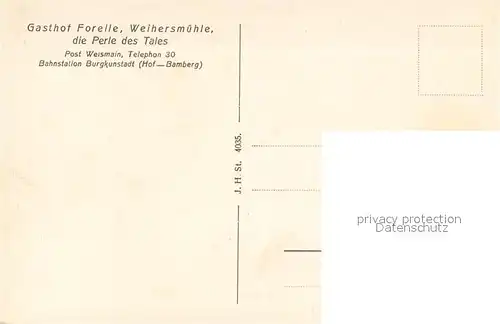 AK / Ansichtskarte Weismain Weihersm?hle im Kleinziegenfelder Tale Weismain