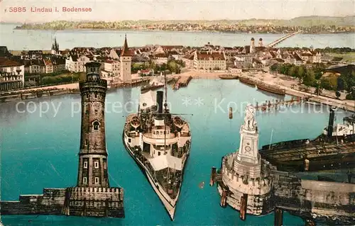 AK / Ansichtskarte Lindau_Bodensee Hafen Leuchtturm  Lindau Bodensee