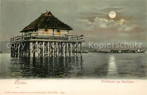 AK / Ansichtskarte Lindau_Bodensee Pfahlbaute Mondschein Lindau Bodensee