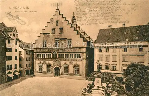 AK / Ansichtskarte Lindau_Bodensee Rathaus Brunnen Lindau Bodensee