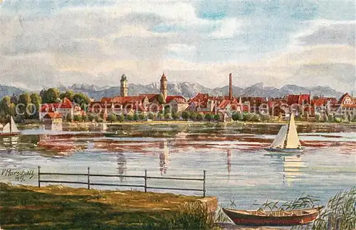 AK / Ansichtskarte Lindau_Bodensee Panorama Kuenstler Marschall Lindau Bodensee