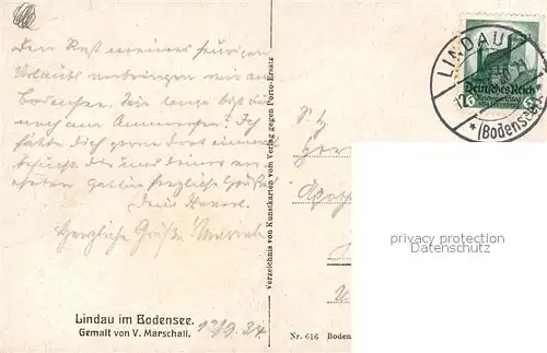 AK / Ansichtskarte Lindau_Bodensee Panorama Kuenstler Marschall Lindau Bodensee