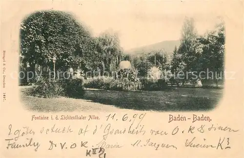 AK / Ansichtskarte Baden Baden Fontaine Lichtenthaler Allee Baden Baden