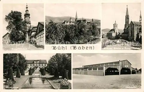 AK / Ansichtskarte Buehl_Baden Kappelwindeck Rathaus Kirche Kriegerdenkmal Obstmarkt Buehl_Baden