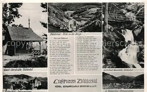AK / Ansichtskarte Buehlertal Emil Kernhuette Gertelbach Wasserfaelle Gedicht Buehlertal