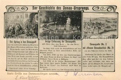 AK / Ansichtskarte Donaueschingen Sprung in Donauquell Einfassung Donauquelle Donaubaechlein Donaueschingen