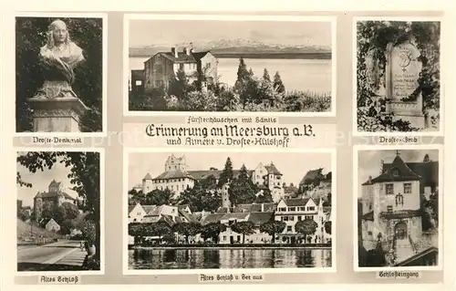 AK / Ansichtskarte Meersburg_Bodensee Fuerstenhaeuschen mit Saentis Droste Denkmal Droste Grab Schloss Meersburg Bodensee