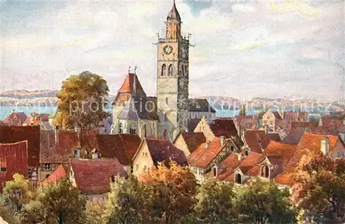 AK / Ansichtskarte ueberlingen_Bodensee Kirche Panorama Kuenstler Marschall ueberlingen Bodensee