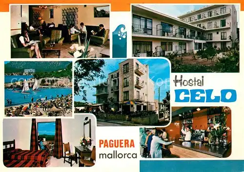 AK / Ansichtskarte Paguera_Mallorca_Islas_Baleares Hostal Celo Gaststube Strand Zimmer Bar Paguera_Mallorca