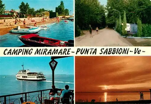 AK / Ansichtskarte Punta_Sabbioni Camping Miramare Strand Allee Faehrschiff Sonnenuntergang Punta Sabbioni