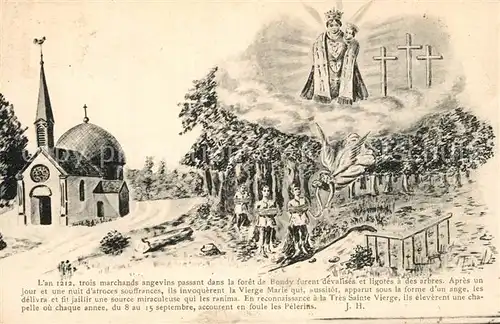 AK / Ansichtskarte Bondy Trois marchands Foret de Bondy la Vierge Marie Chapelle Dessin Kuenstlerkarte Bondy