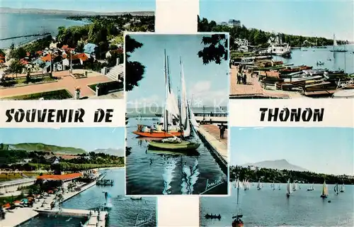 AK / Ansichtskarte Thonon les Bains Souvenir de la ville au Lac Leman Port Bateaux Plage Thonon les Bains