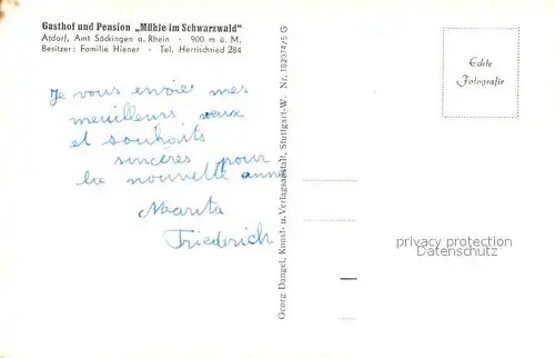 AK / Ansichtskarte Atdorf Hotzenwald Gasthaus Pension M?hle Atdorf