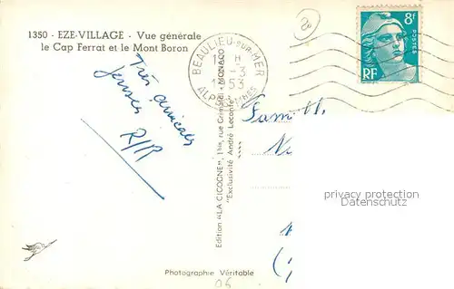 AK / Ansichtskarte Eze_Village Vue generale Cap Ferret et le Mont Boron Cote d Azur Eze_Village