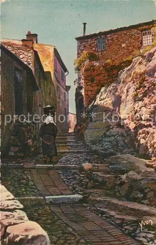 AK / Ansichtskarte Eze_Alpes Maritimes Une vieille rue Peinture Kuenstlerkarte Eze_Alpes Maritimes