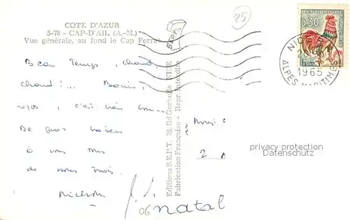 AK / Ansichtskarte Cap d_Ail Vue generale au fond Cap Ferrat Cote d Azur Cap d_Ail