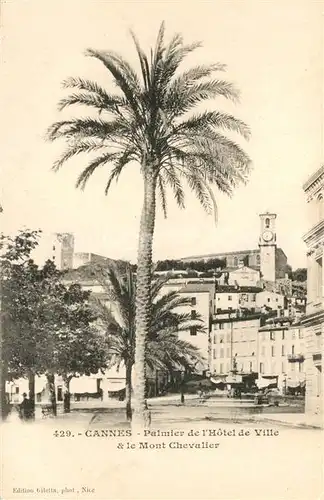 AK / Ansichtskarte Cannes_Alpes Maritimes Palmier Hotel de Ville et Mont Chevalier Cote d Azur Cannes Alpes Maritimes