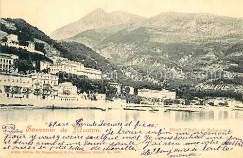 AK / Ansichtskarte Menton_Alpes_Maritimes Hotel d Italie et Bellevue Montagnes Cote d Azur Menton_Alpes_Maritimes