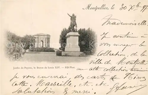 AK / Ansichtskarte Montpellier_Herault Jardin du Peyrou Statue de Louis XIV Monument Montpellier Herault