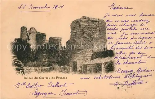 AK / Ansichtskarte Pranzac Ruines du Chateau Pranzac