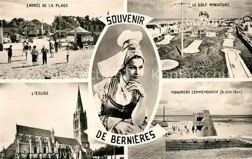 AK / Ansichtskarte Bernieres sur Mer La Plage Golf Miniature Eglise Monument Commemoratif Costumes Bernieres sur Mer