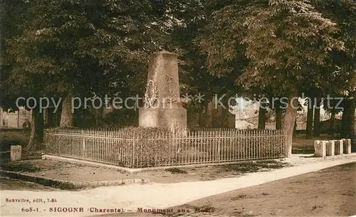 AK / Ansichtskarte Sigogne Monument aux Morts Kriegerdenkmal Sigogne