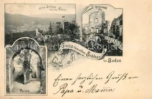 AK / Ansichtskarte Baden Baden Altes Schloss Felsen Rittersaal Portak Baden Baden