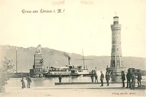 AK / Ansichtskarte Lindau_Bodensee Leuchtturm Dampfschiff Lindau Bodensee