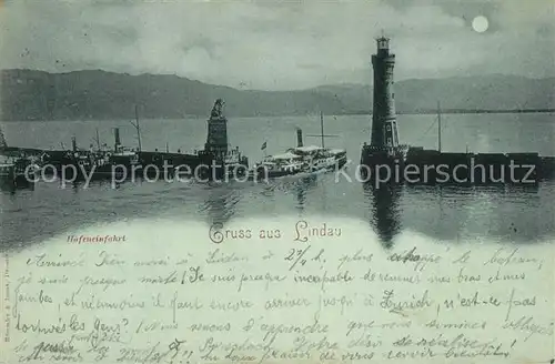AK / Ansichtskarte Lindau_Bodensee Hafeneinfahrt Mondschein Lindau Bodensee
