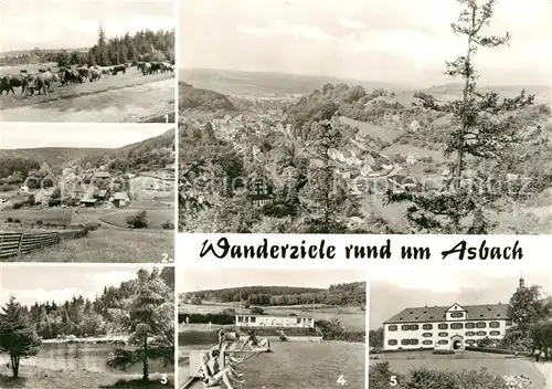 AK / Ansichtskarte Asbach_Schmalkalden Rennsteig Nesselhof Bergsee Ebertswiese Schwimmbad Schloss Asbach Schmalkalden