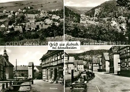 AK / Ansichtskarte Asbach_Schmalkalden Blick zur Schule zum Hachelstein Konsum Dorfpartie Asbach Schmalkalden