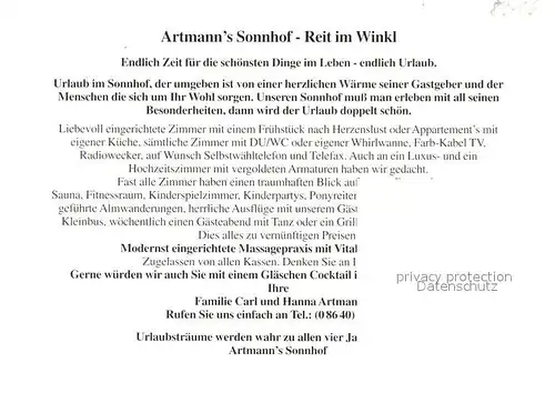 AK / Ansichtskarte Reit_Winkl Artmanns Sonnhof Hotel Pension Appartementhaus Reit_Winkl