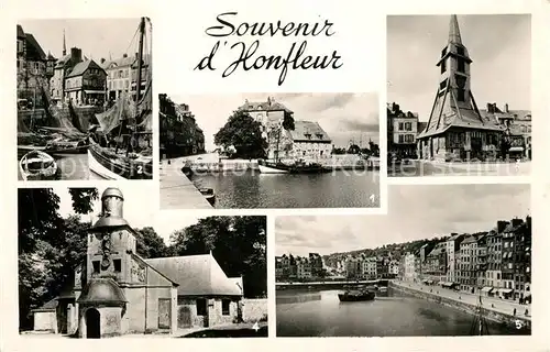 AK / Ansichtskarte Honfleur La Lieutenance Bateaux de peche Port Clocher Eglise Sainte Catherine Chapelle Notre Dame de Grace Bassin Quai Honfleur