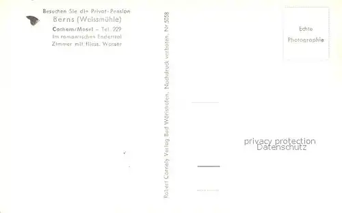 AK / Ansichtskarte Cochem_Mosel Privatpension Berns Weissmuehle Cochem Mosel
