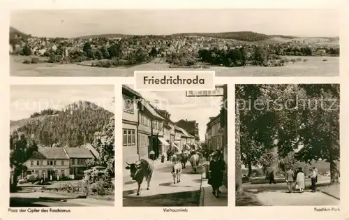 AK / Ansichtskarte Friedrichroda Panorama Puschkin Park Viehaustrieb Platz Opfer Faschismus Friedrichroda