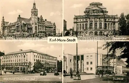 AK / Ansichtskarte Karl Marx Stadt Rathaus Opernhaus HO Hotel Chemnitzer Hof Stadtbad Karl Marx Stadt