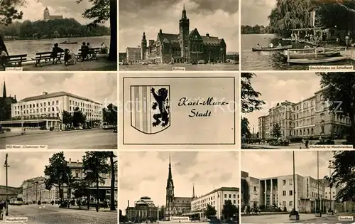 AK / Ansichtskarte Karl Marx Stadt Schlossteich HO Hotel Chemnitzer Hof Hauptbahnhof Theaterplatz Karl Marx Stadt