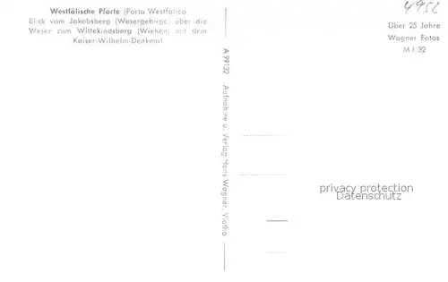 AK / Ansichtskarte Porta_Westfalica Blick vom Jakobsberg mit Weser Wittekindsberg und Kaiser Wilhelm Denkmal Porta_Westfalica